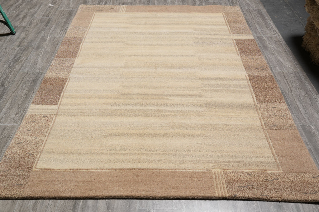 5.9 X 7.11 Handmade Dense Wool Contemporay Carpet Brown #F-5786