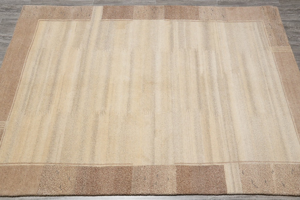 5.9 X 7.11 Handmade Dense Wool Contemporay Carpet Brown #F-5786