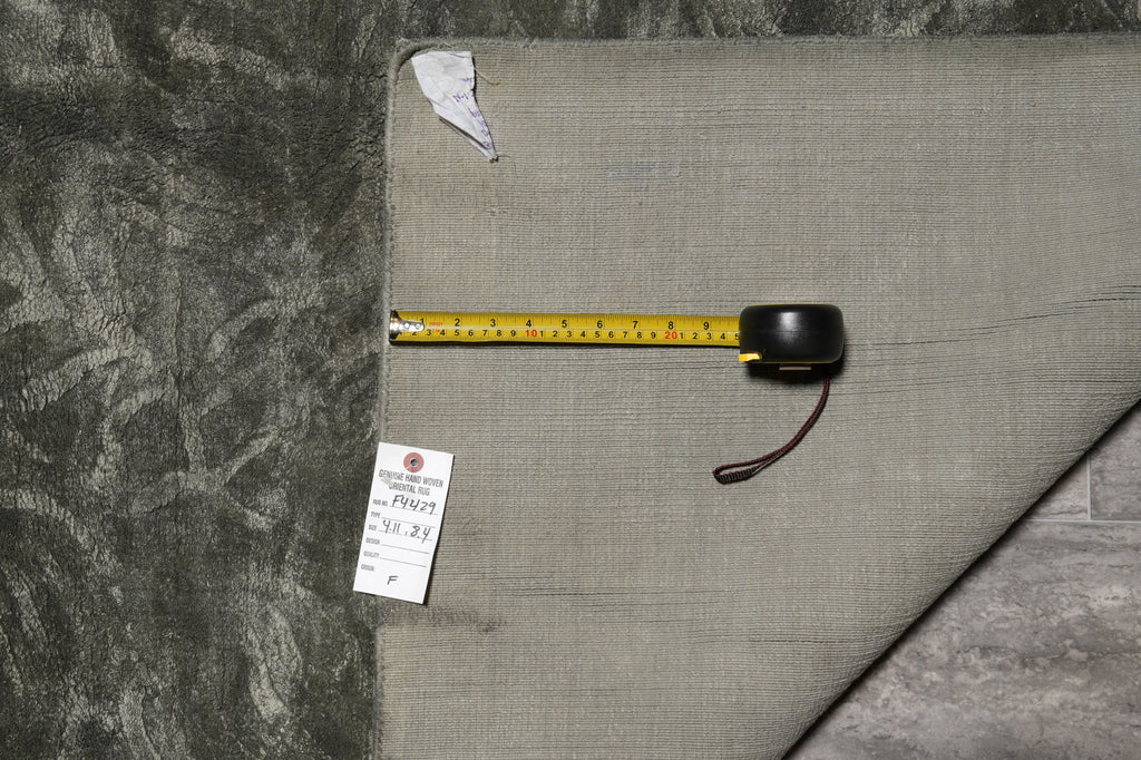 5 X 8.4 Green Handmade Bamboo Silk Carpet #f-4429