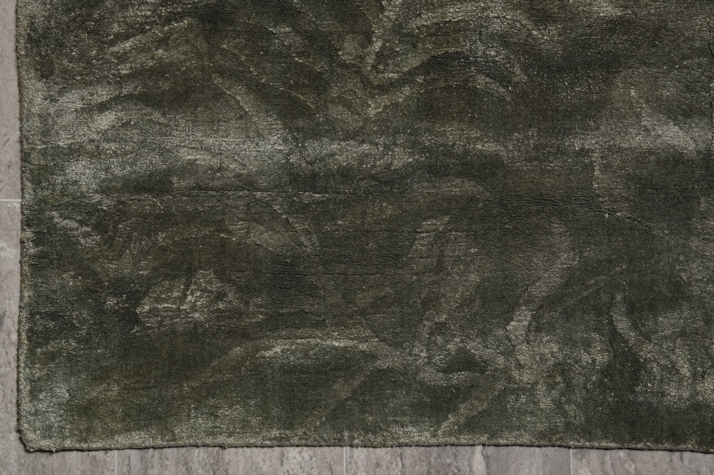 5 X 8.4 Green Handmade Bamboo Silk Carpet #f-4429