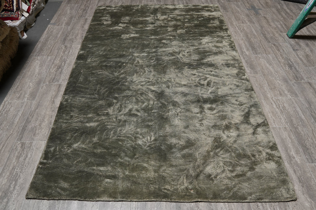 5 X 8.4 Green Handmade Bamboo Silk Carpet #f-4429