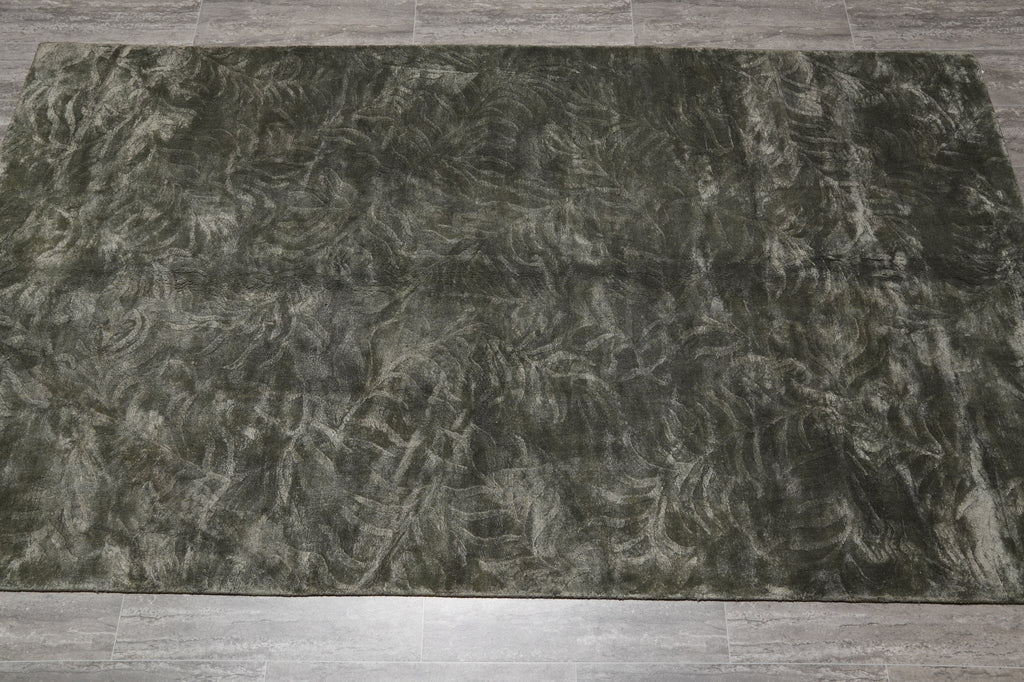 5 X 8.4 Green Handmade Bamboo Silk Carpet #f-4429