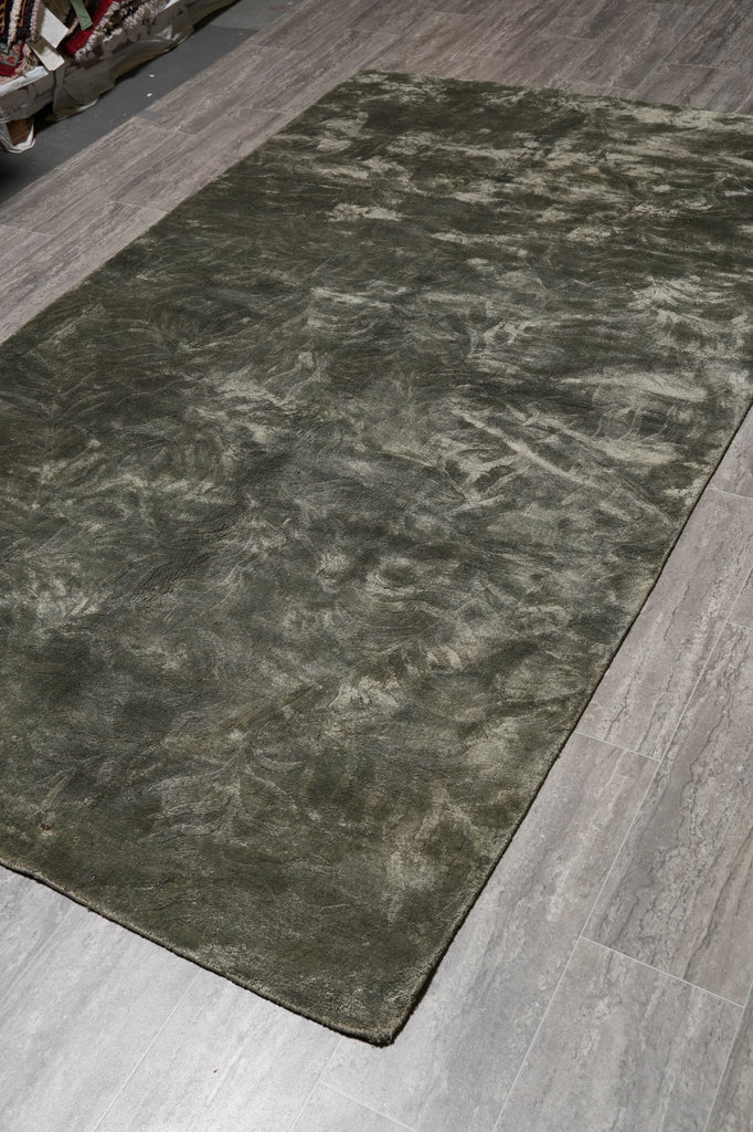 5 X 8.4 Green Handmade Bamboo Silk Carpet #f-4429