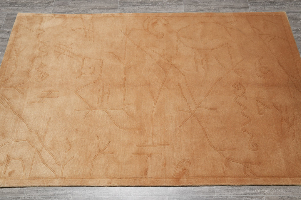 5 X 8 Handmade Contemporary Rug Gold Wool #F-4430