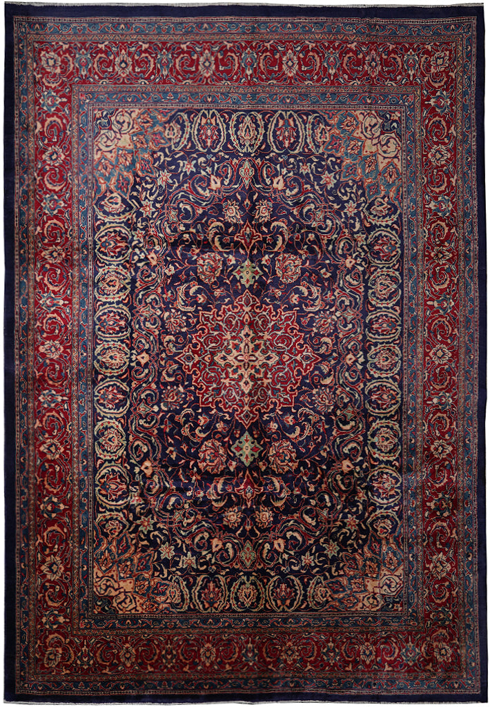 10.2 x 14.2 Authentic Persian Rug Traditional Blue Red #F-4111