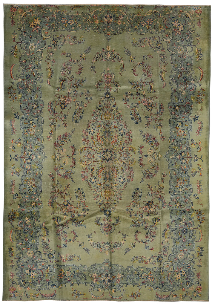 8 x 11.7 GREEN Persian Unusual Kashan Rug