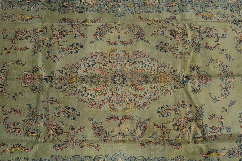 8 x 11.7 GREEN Persian Unusual Kashan Rug #PIX-13302