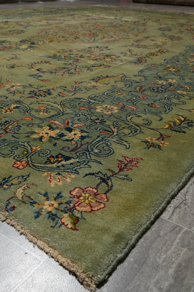 8 x 11.7 GREEN Persian Unusual Kashan Rug #PIX-13302