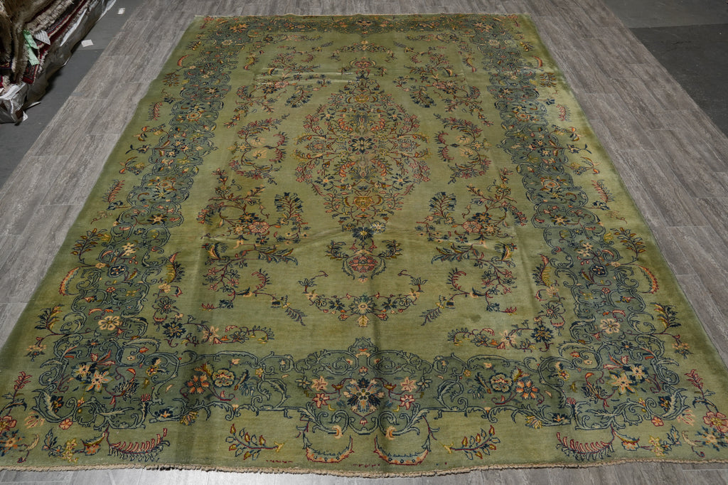 8 x 11.7 GREEN Persian Unusual Kashan Rug #PIX-13302