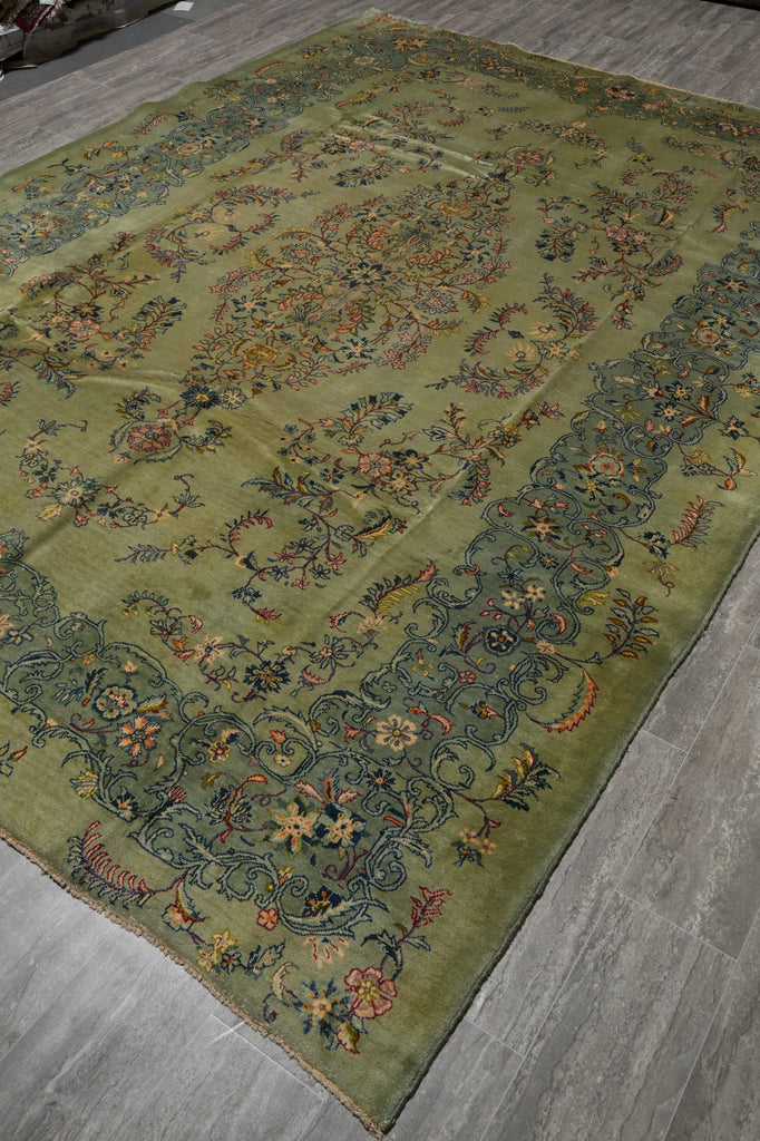 8 x 11.7 GREEN Persian Unusual Kashan Rug #PIX-13302