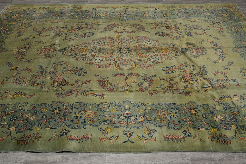 8 x 11.7 GREEN Persian Unusual Kashan Rug #PIX-13302