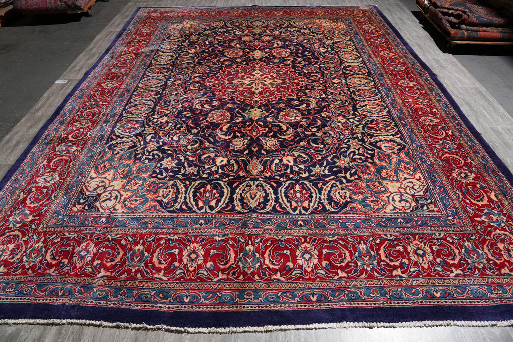 10.2 x 14.2 Authentic Persian Rug Traditional Blue Red #F-4111