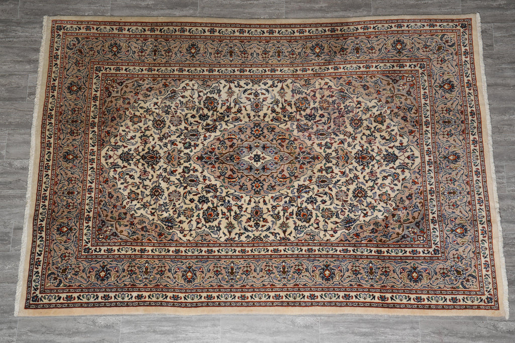 6.9 x 9.8 Authentic Persian Kashan Rug Light Colors #F-4112