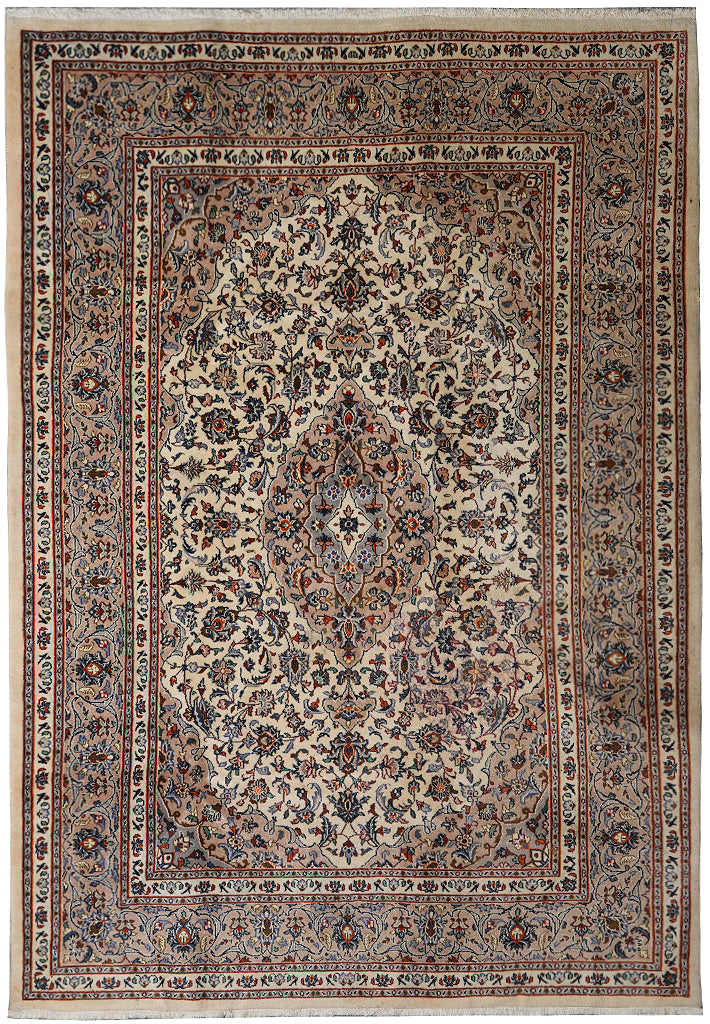 6.9 x 9.8 Authentic Persian Kashan Rug Light Colors #F-4112