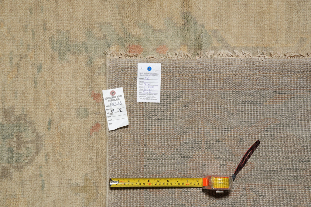 9 x 12 Nice Oushak Rug Light Beige Green #F-3333