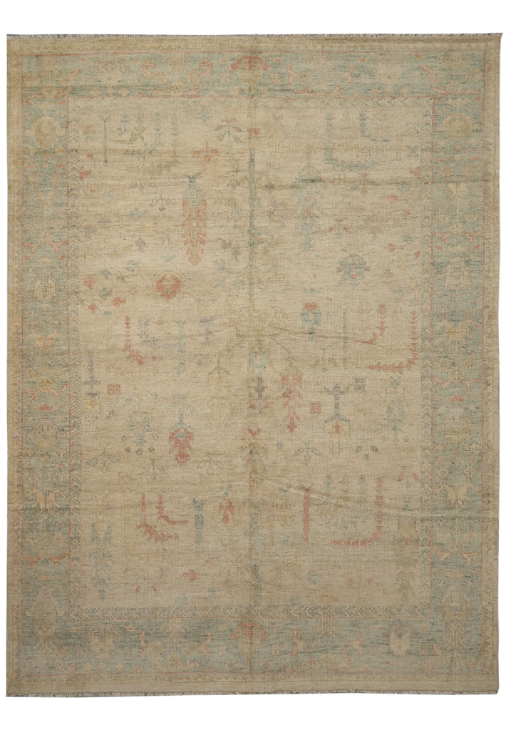 9 x 12 Nice Oushak Rug Light Beige Green #F-3333