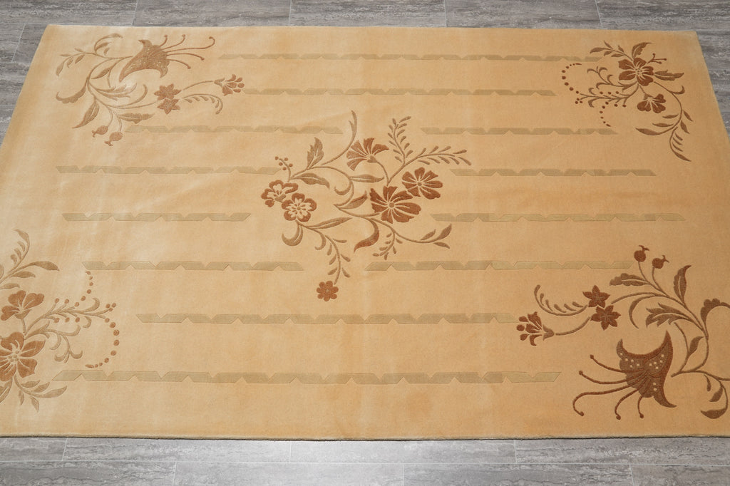 5.2 x 8.5  New Handmade Foral Wool Modern Rug #PIX-14207