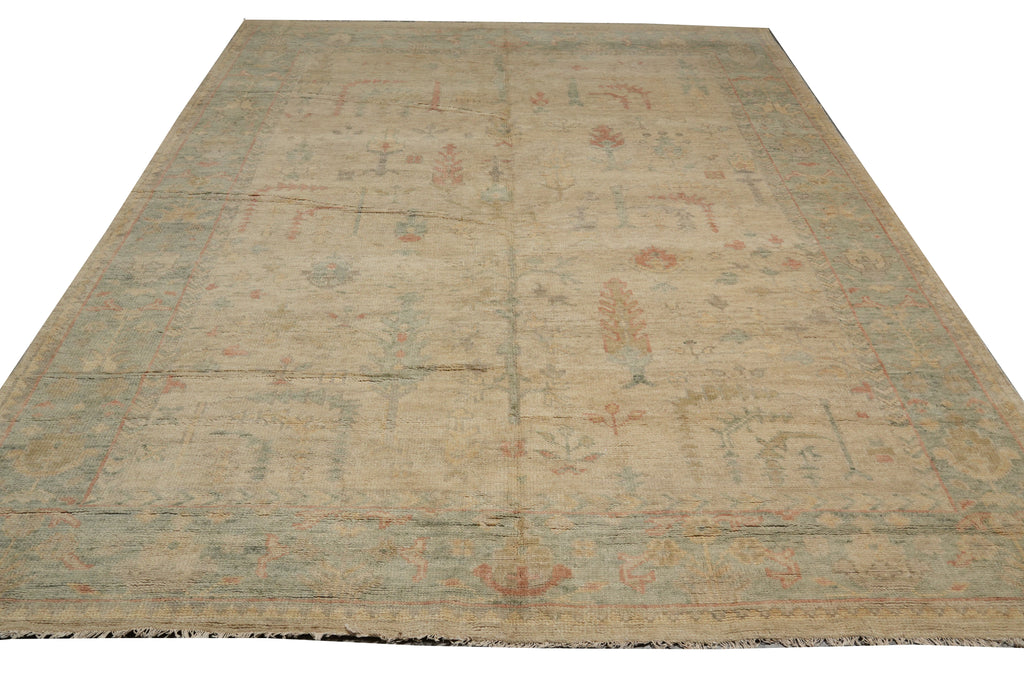 9 x 12 Nice Oushak Rug Light Beige Green #F-3333