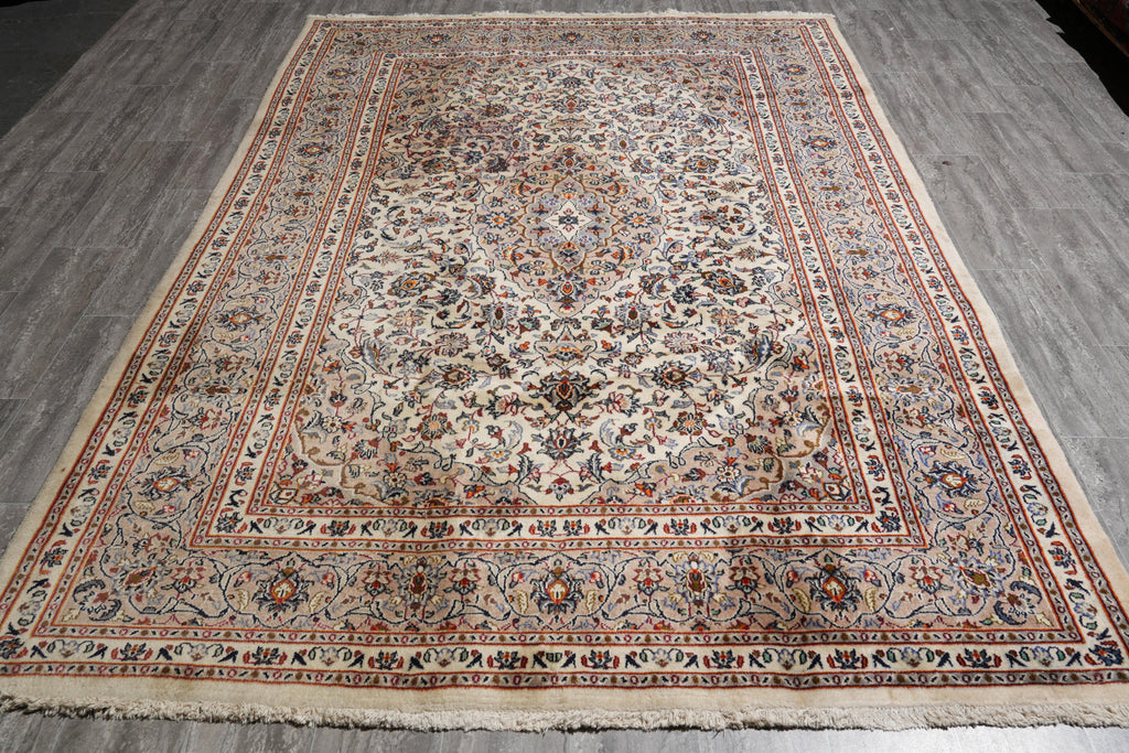 6.9 x 9.8 Authentic Persian Kashan Rug Light Colors #F-4112