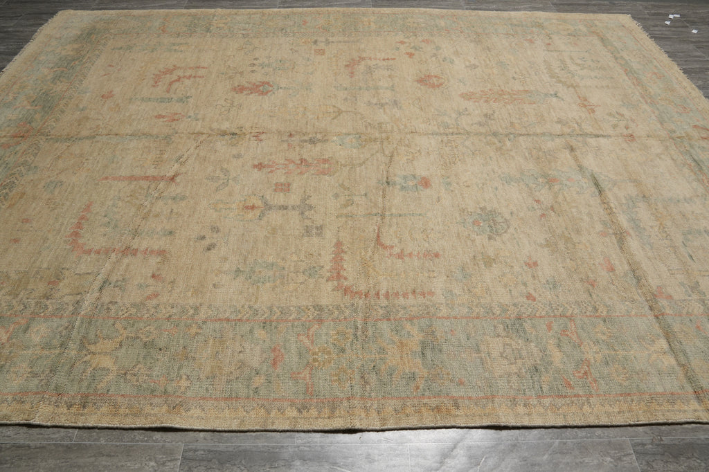 9 x 12 Nice Oushak Rug Light Beige Green #F-3333