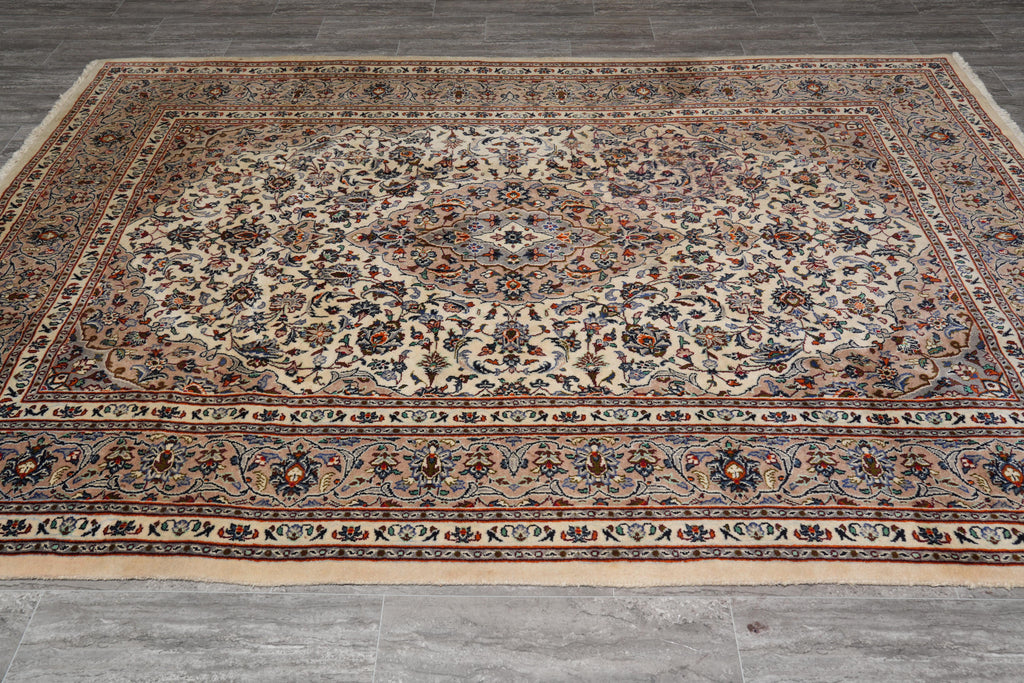 6.9 x 9.8 Authentic Persian Kashan Rug Light Colors #F-4112