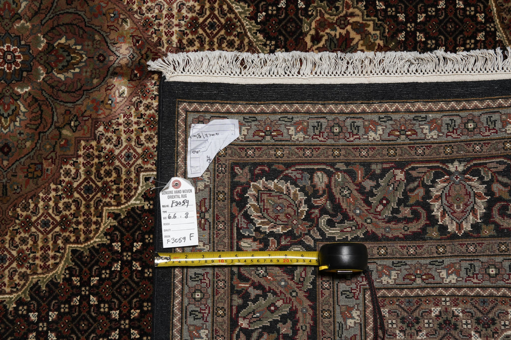 6.6 x 8 Quality hand-Knotted Mahi Tabriz Rug Wool and Silk BLACK #F-3059