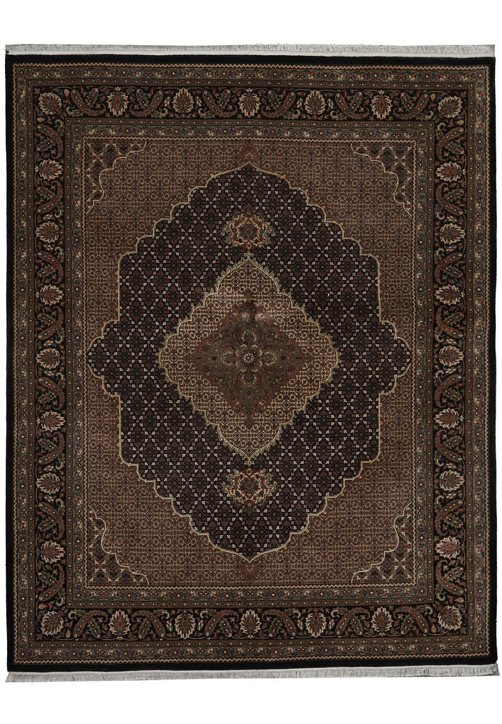 6.6 x 8 Quality hand-Knotted Mahi Tabriz Rug Wool and Silk BLACK 