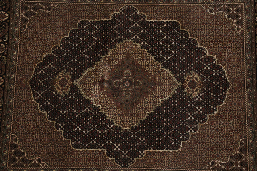 6.6 x 8 Quality hand-Knotted Mahi Tabriz Rug Wool and Silk BLACK #F-3059