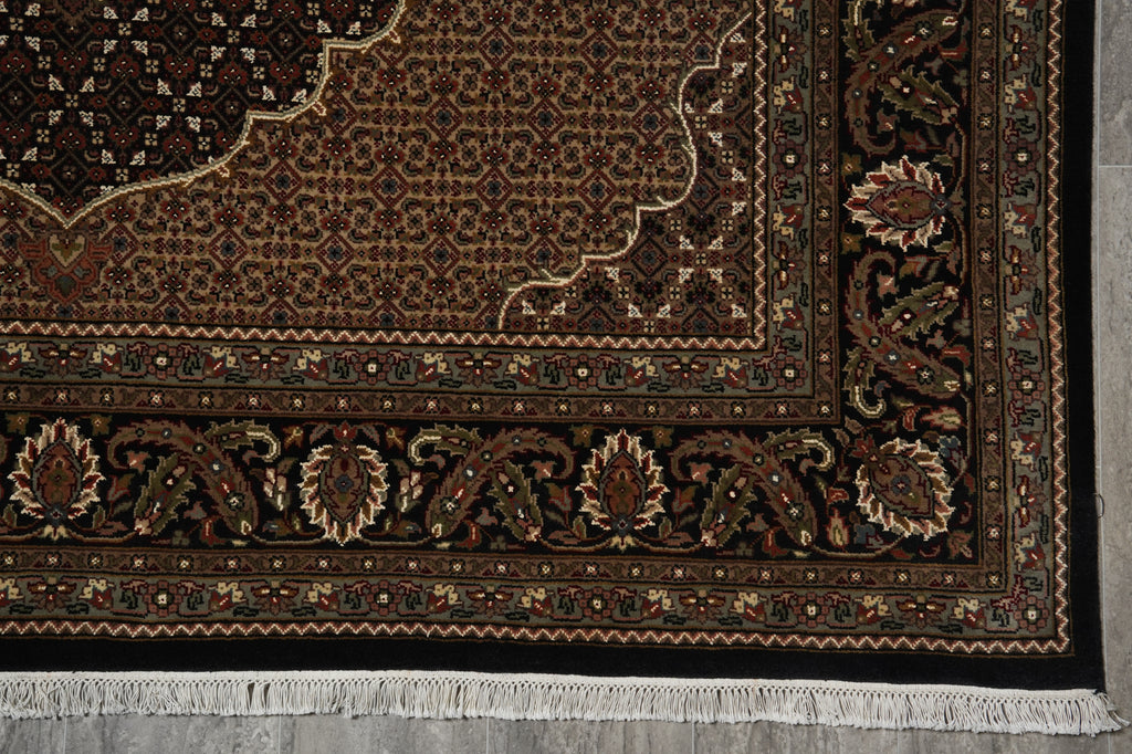 6.6 x 8 Quality hand-Knotted Mahi Tabriz Rug Wool and Silk BLACK #F-3059