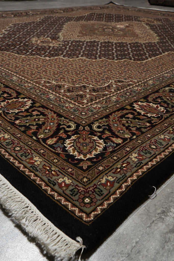 6.6 x 8 Quality hand-Knotted Mahi Tabriz Rug Wool and Silk BLACK #F-3059
