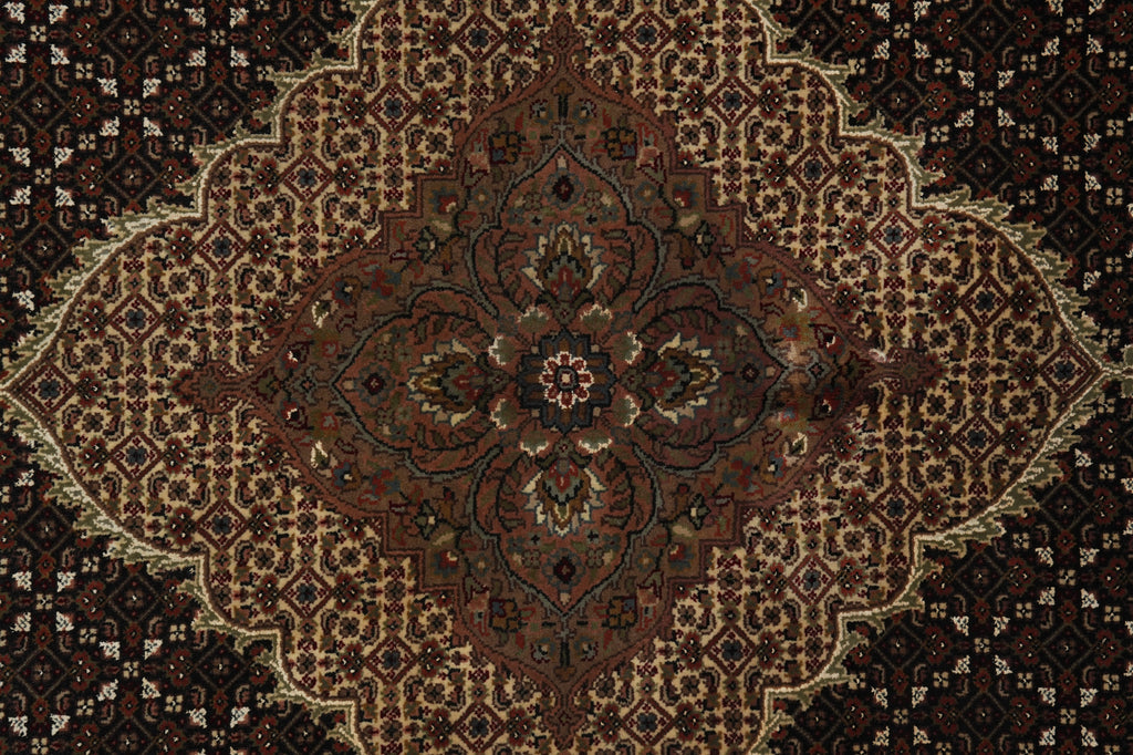 6.6 x 8 Quality hand-Knotted Mahi Tabriz Rug Wool and Silk BLACK #F-3059