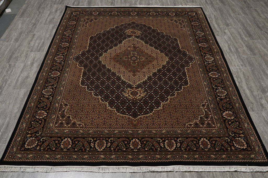 6.6 x 8 Quality hand-Knotted Mahi Tabriz Rug Wool and Silk BLACK #F-3059
