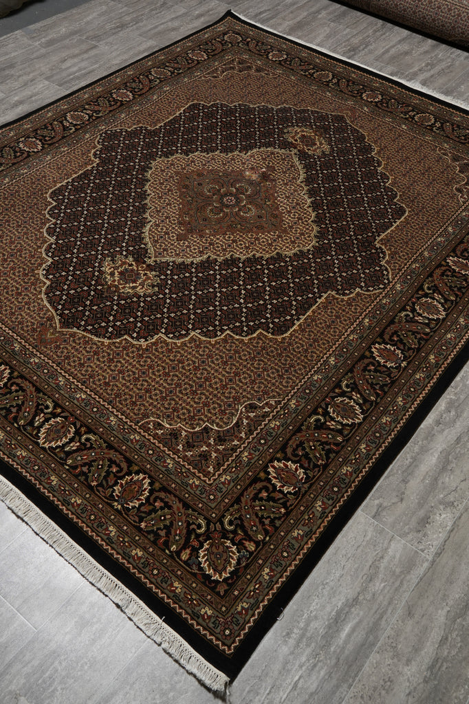6.6 x 8 Quality hand-Knotted Mahi Tabriz Rug Wool and Silk BLACK #F-3059