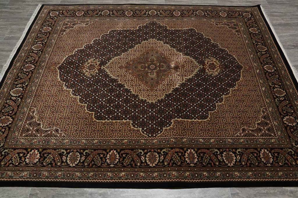 6.6 x 8 Quality hand-Knotted Mahi Tabriz Rug Wool and Silk BLACK #F-3059