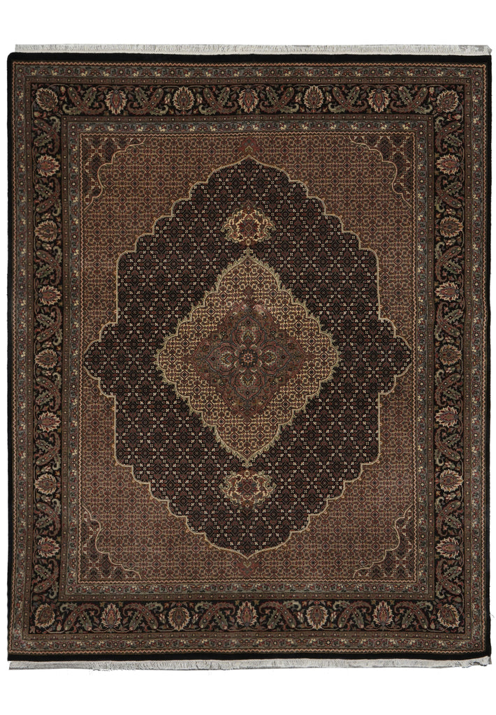 6.7 x 8 New Handmade Mahi Tabriz BLACK Rug Wool and Silk