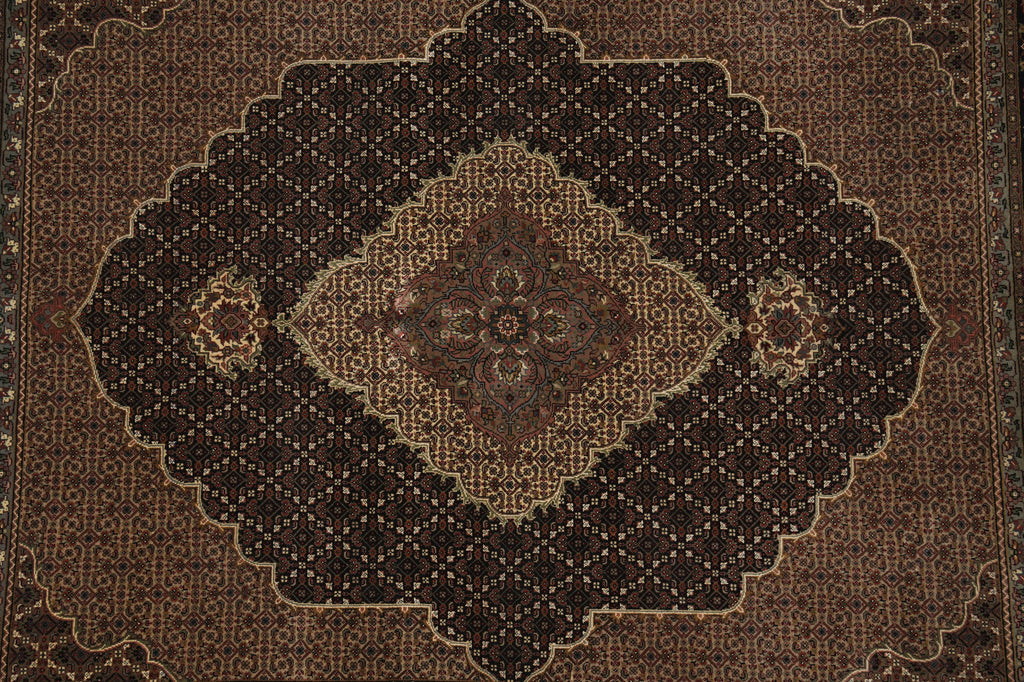 6.7 x 8 New Handmade Mahi Tabriz BLACK Rug Wool and Silk #F-3060