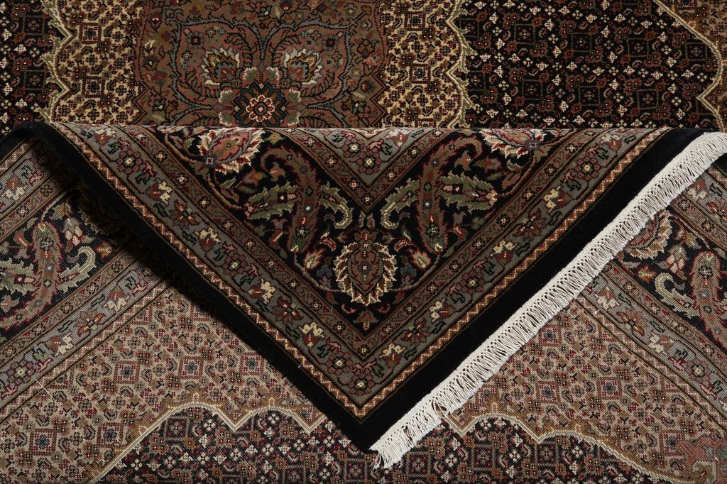 6.7 x 8 New Handmade Mahi Tabriz BLACK Rug Wool and Silk #F-3060