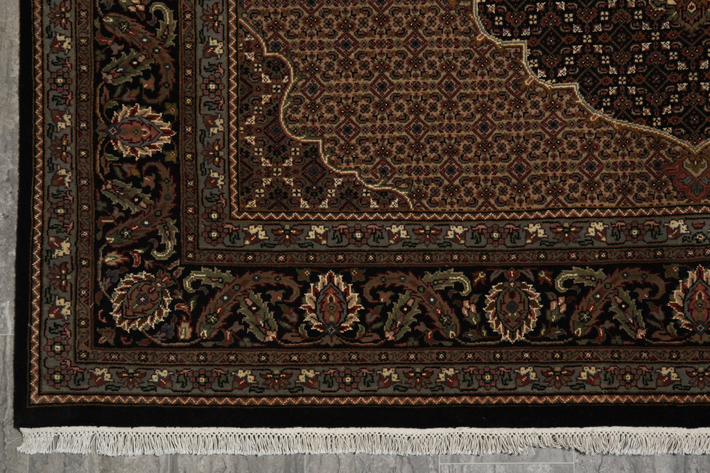 6.7 x 8 New Handmade Mahi Tabriz BLACK Rug Wool and Silk #F-3060