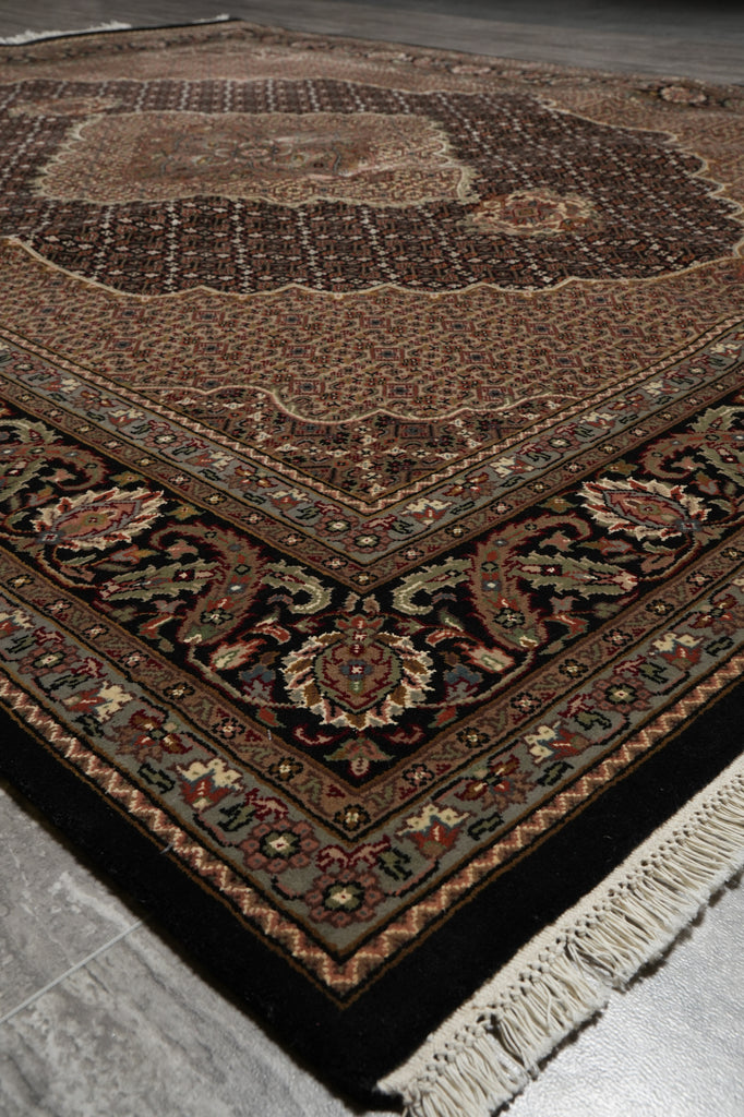 6.7 x 8 New Handmade Mahi Tabriz BLACK Rug Wool and Silk #F-3060
