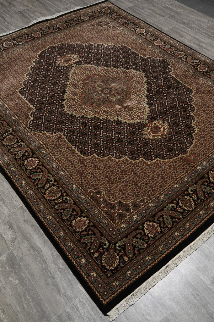 6.7 x 8 New Handmade Mahi Tabriz BLACK Rug Wool and Silk #F-3060