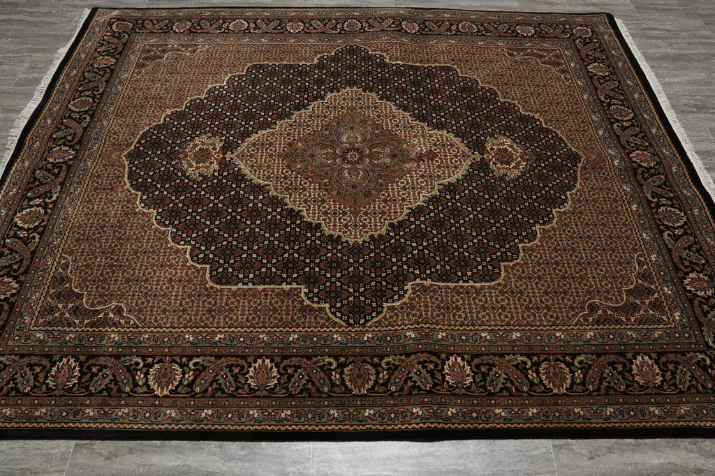 6.7 x 8 New Handmade Mahi Tabriz BLACK Rug Wool and Silk #F-3060