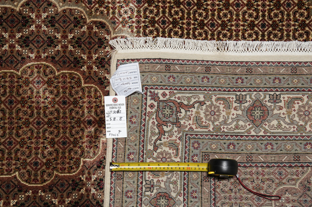 5.8 x 8 Quality Hand-Knotted Wool and Silk Tabriz Mahi Rug EARTH TONES #F-3062