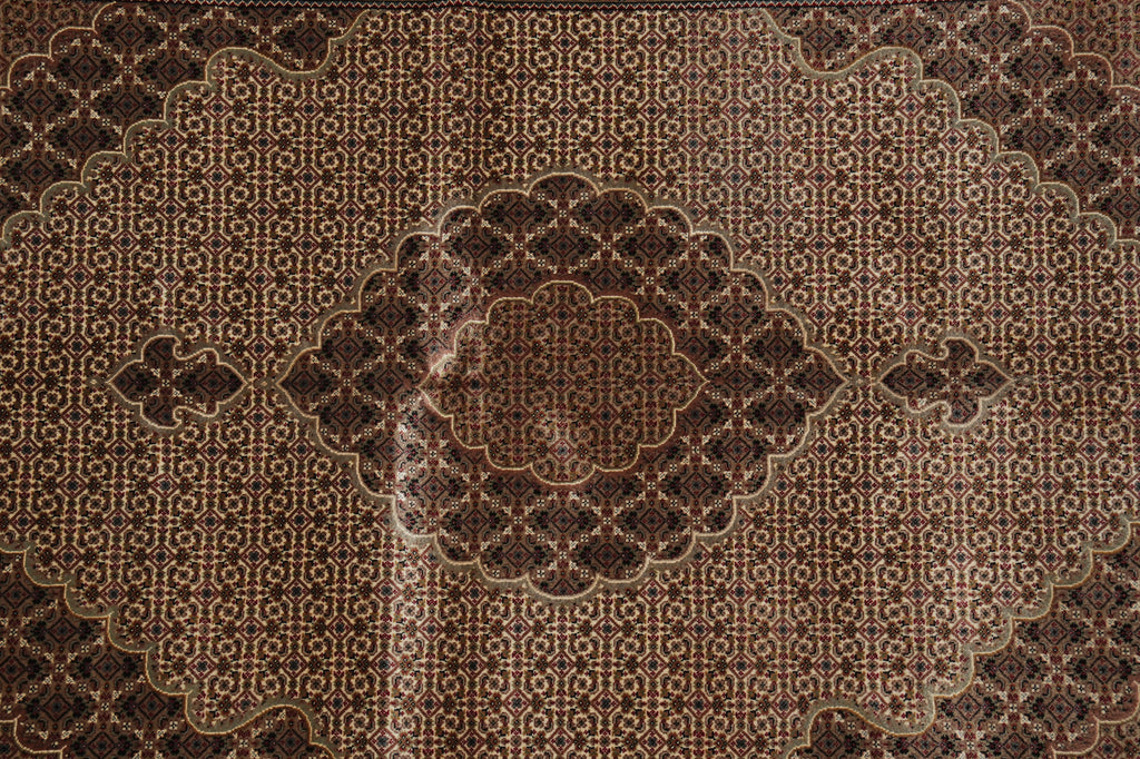 5.8 x 8 Quality Hand-Knotted Wool and Silk Tabriz Mahi Rug EARTH TONES #F-3062
