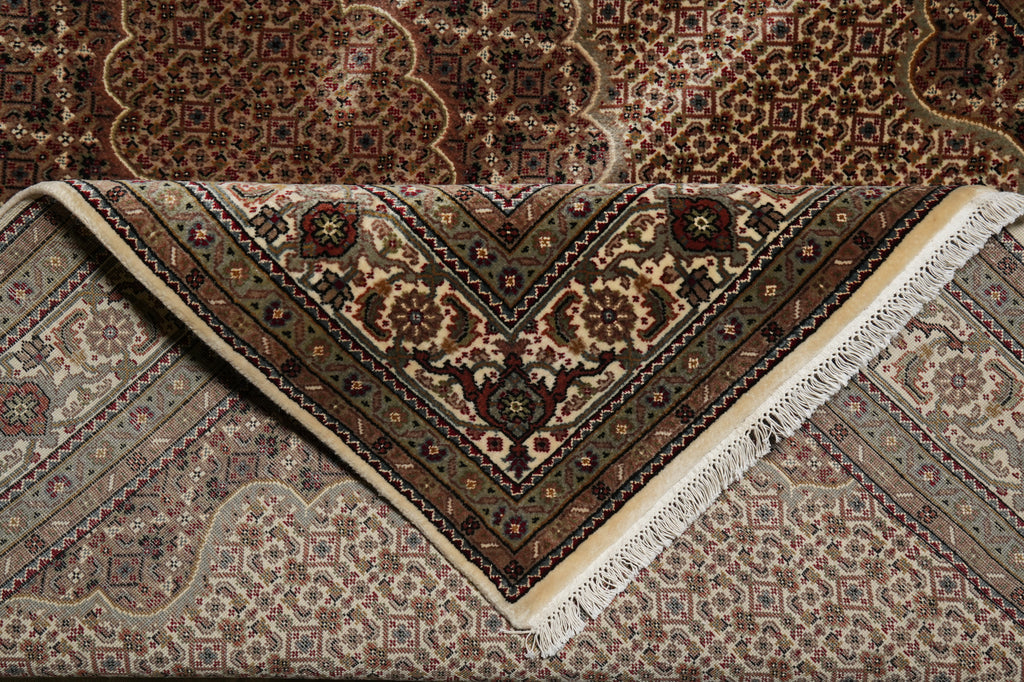 5.8 x 8 Quality Hand-Knotted Wool and Silk Tabriz Mahi Rug EARTH TONES #F-3062