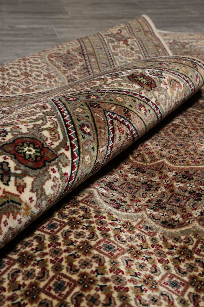 5.8 x 8 Quality Hand-Knotted Wool and Silk Tabriz Mahi Rug EARTH TONES #F-3062