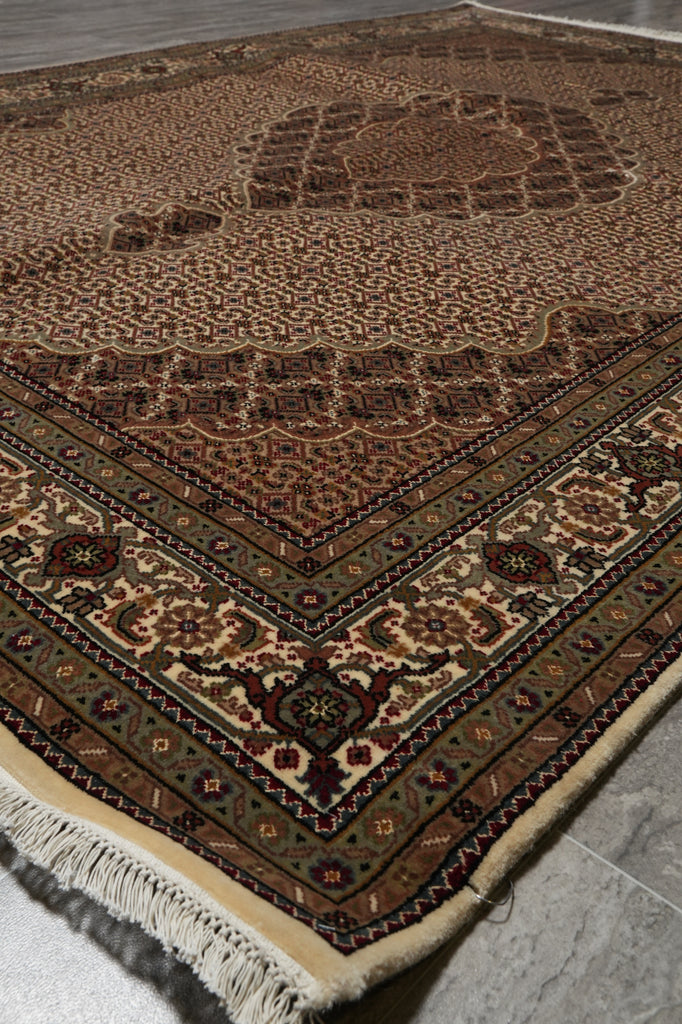5.8 x 8 Quality Hand-Knotted Wool and Silk Tabriz Mahi Rug EARTH TONES #F-3062