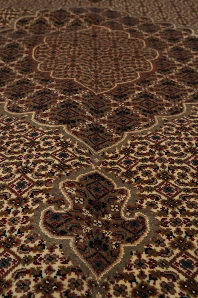 5.8 x 8 Quality Hand-Knotted Wool and Silk Tabriz Mahi Rug EARTH TONES #F-3062