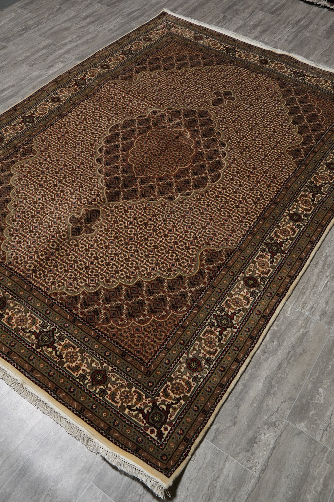 5.8 x 8 Quality Hand-Knotted Wool and Silk Tabriz Mahi Rug EARTH TONES #F-3062