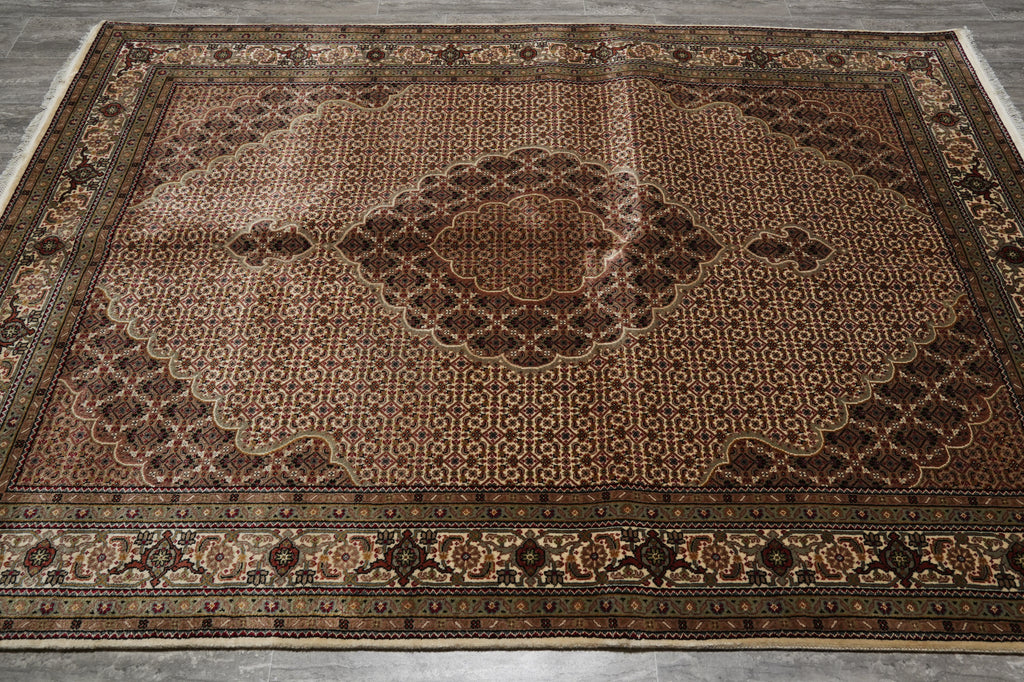 5.8 x 8 Quality Hand-Knotted Wool and Silk Tabriz Mahi Rug EARTH TONES #F-3062