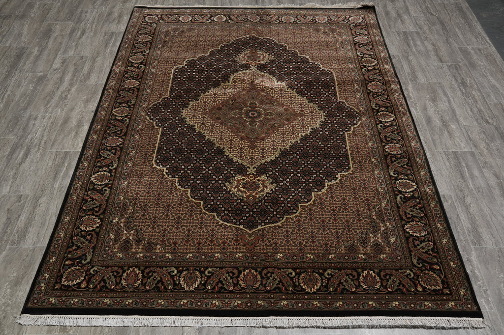 5.9 x 8  Traditional Persian Wool Silk High Quality Mahi Tabriz Handmade Rug #F-3063